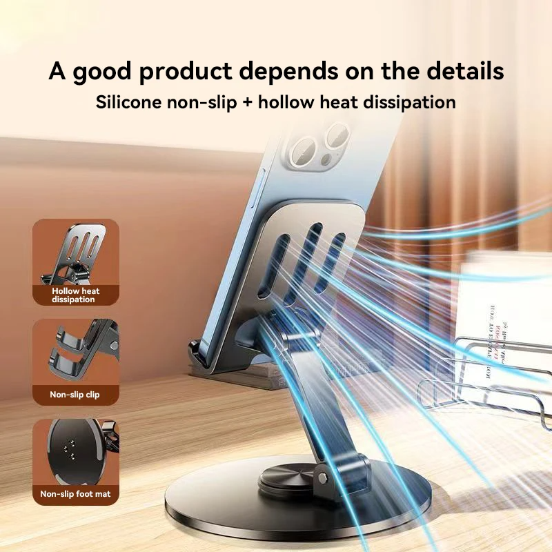 Metal Phone Tablet Holder 360° Rotation Anti Slip Foldable