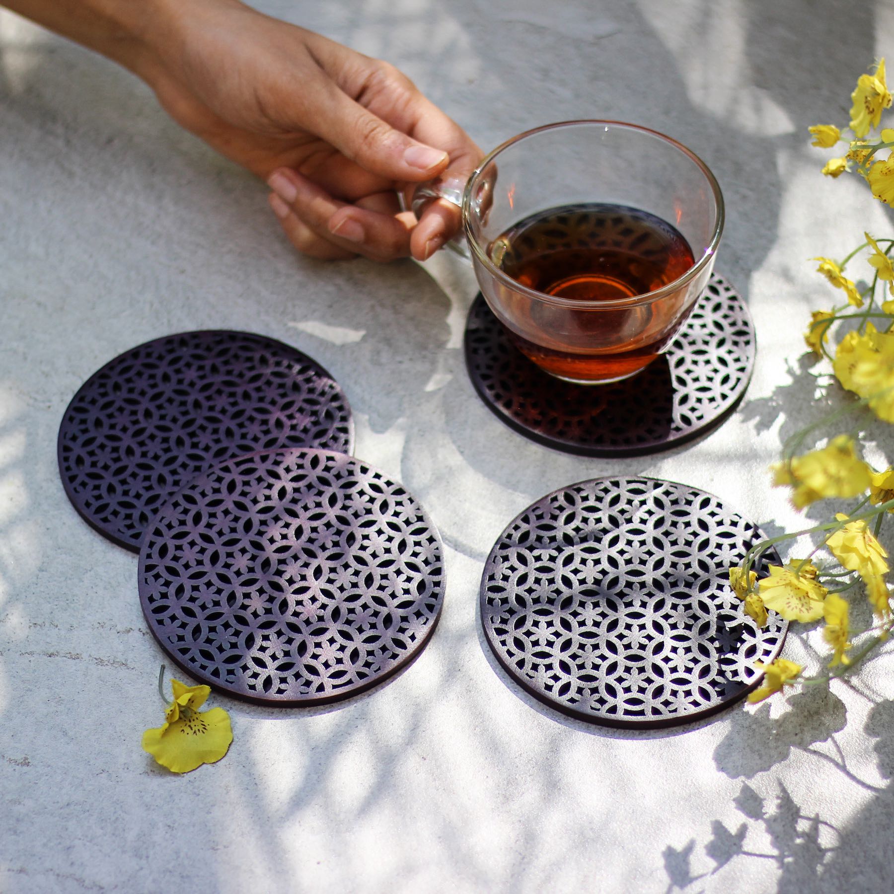 Black Cutwork Coasters - Set of 4