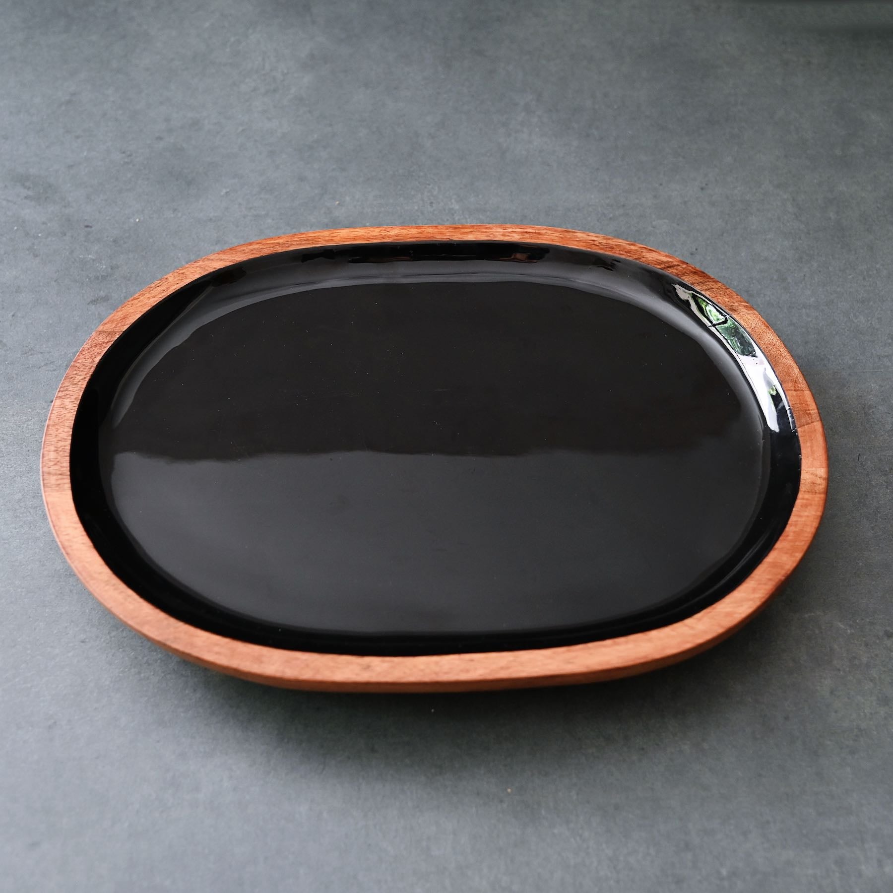 Black Tray with Wooden Legs