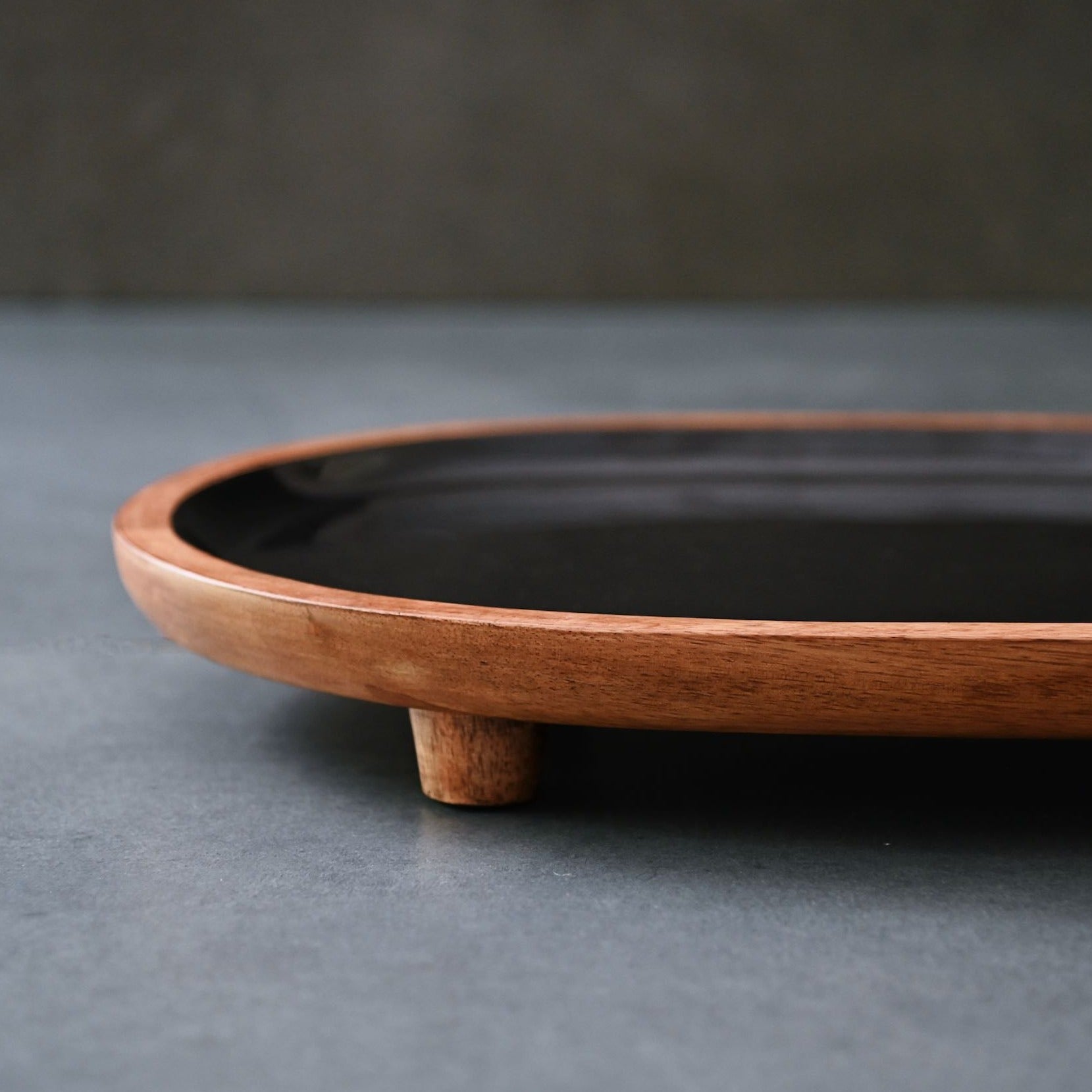 Black Tray with Wooden Legs