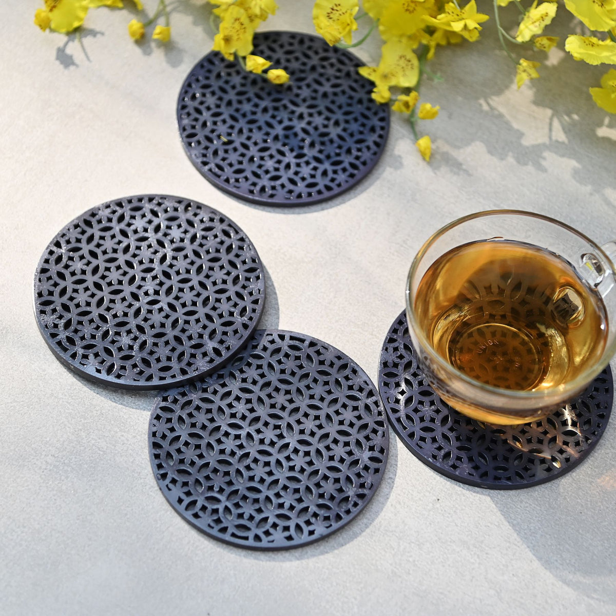 Black Cutwork Coasters - Set of 4