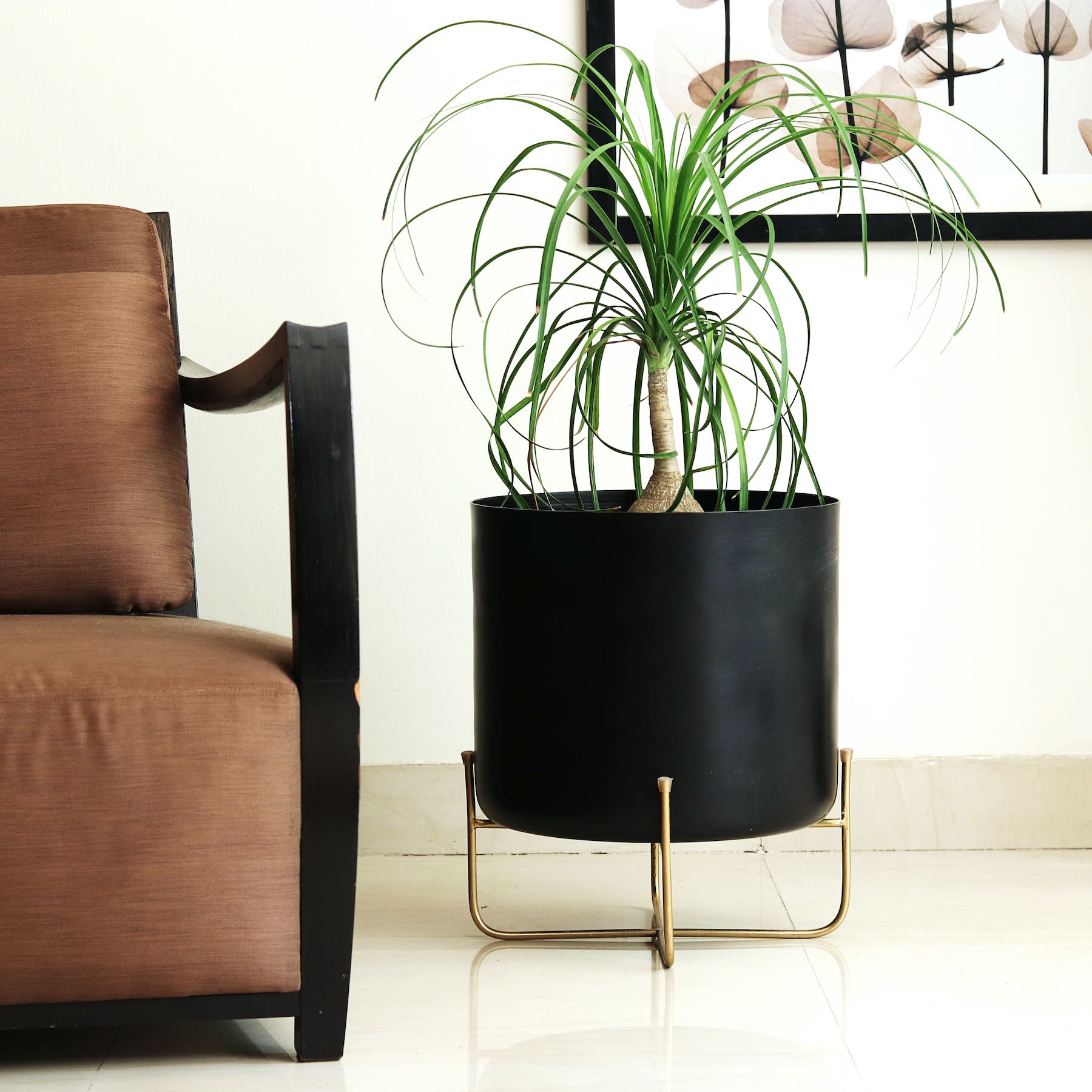 Large Black Planter On Stand