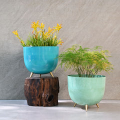 Bright Blue Bucket Planter With Legs