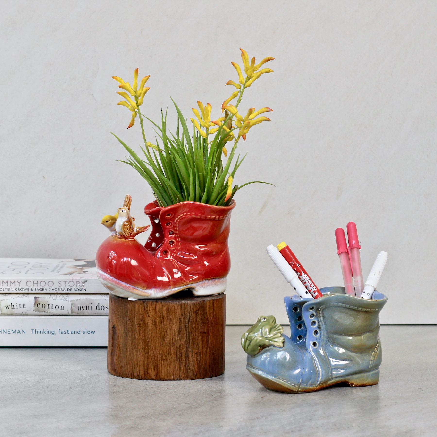 Ceramic Shoe - Red & Blue Pair