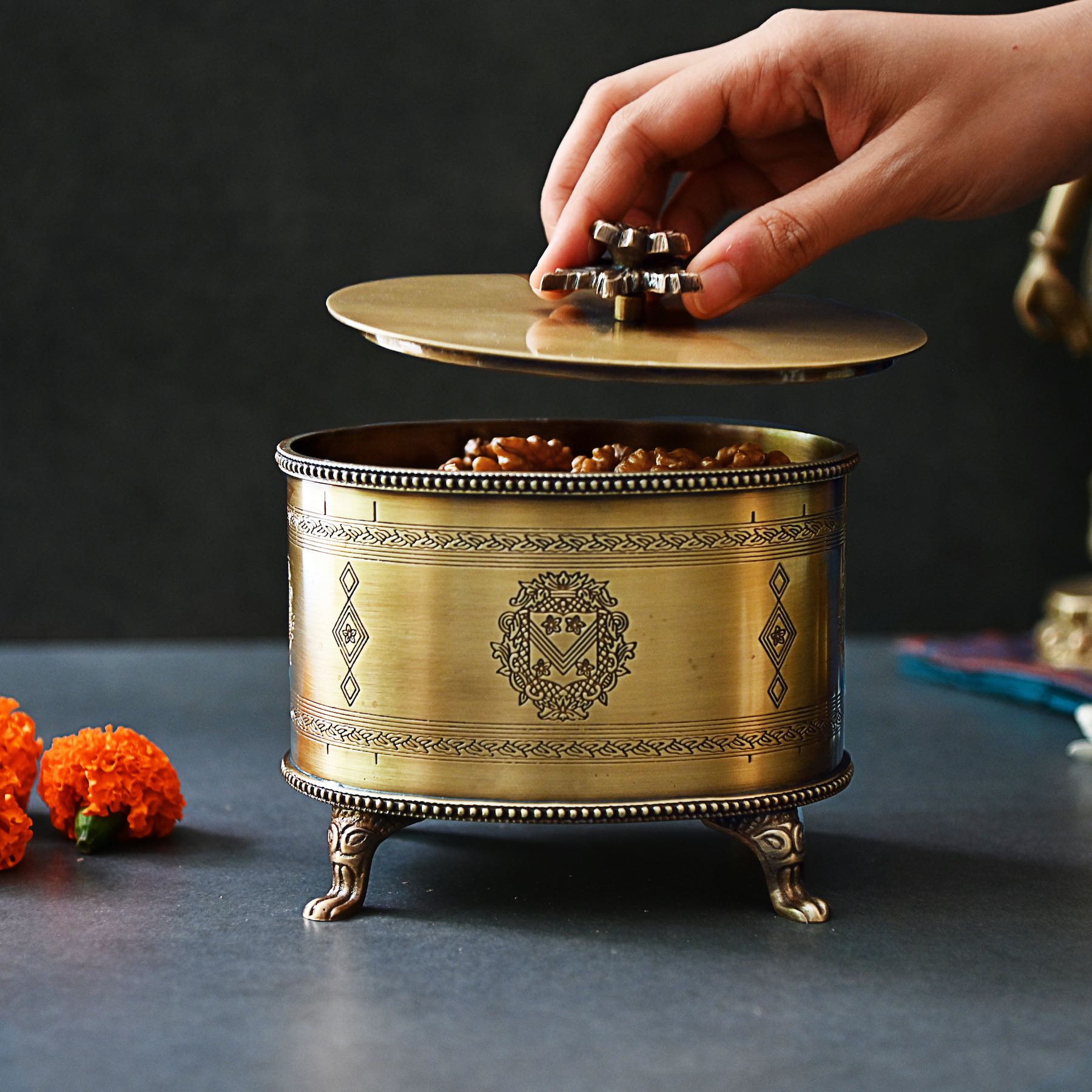 Brass Round Ornamental Box