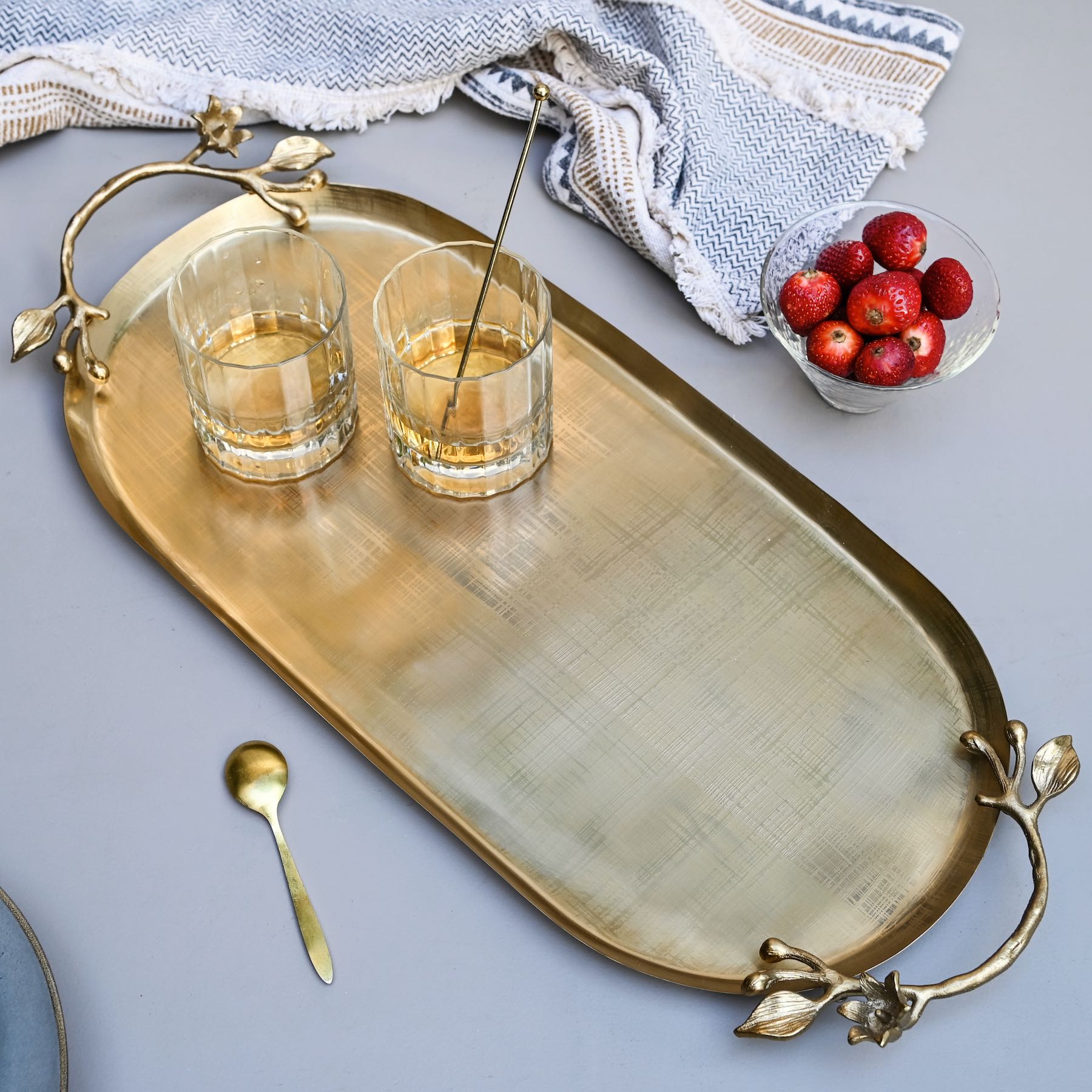 Floral Oval Tray Gold