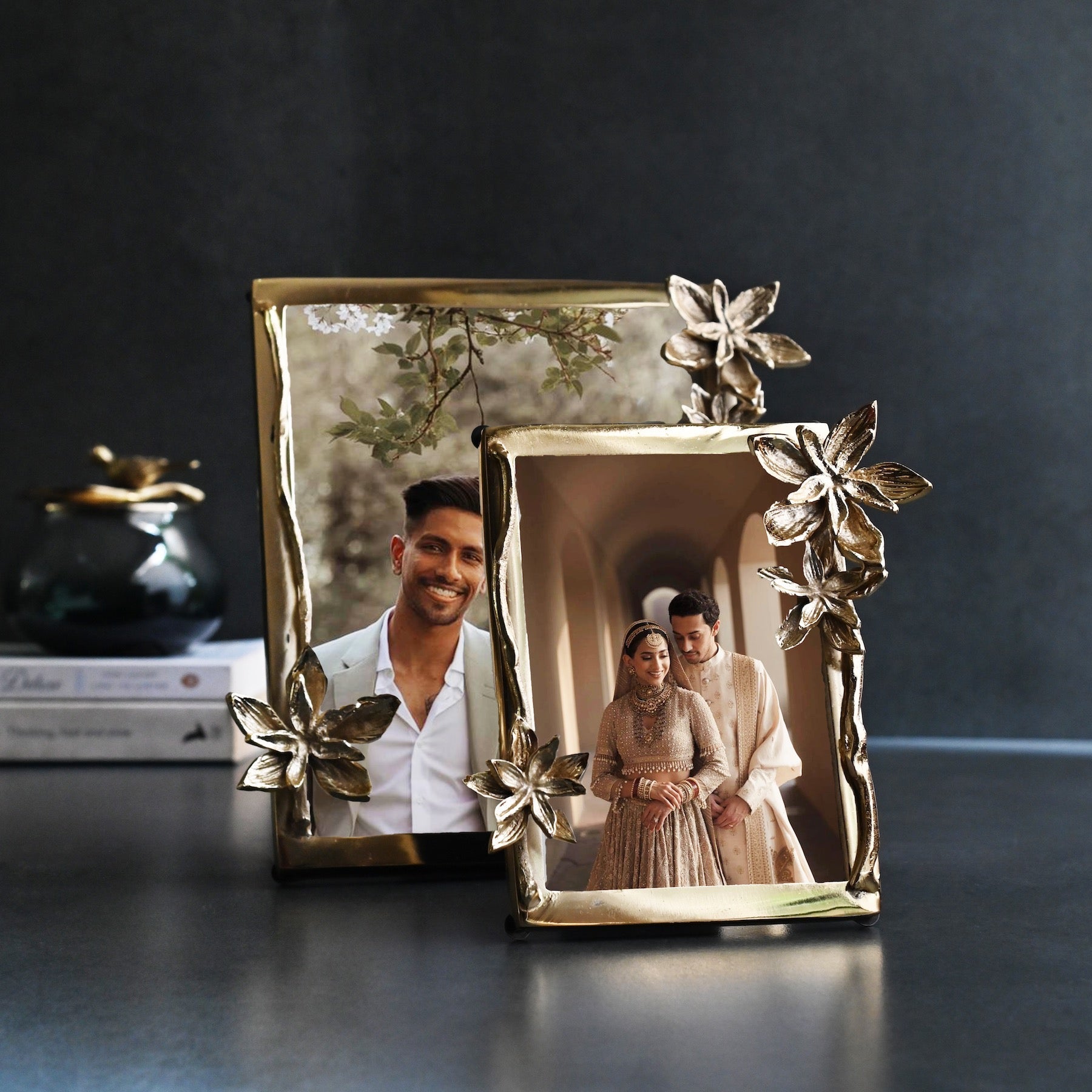 Golden Flower Photo Frame Set of 2