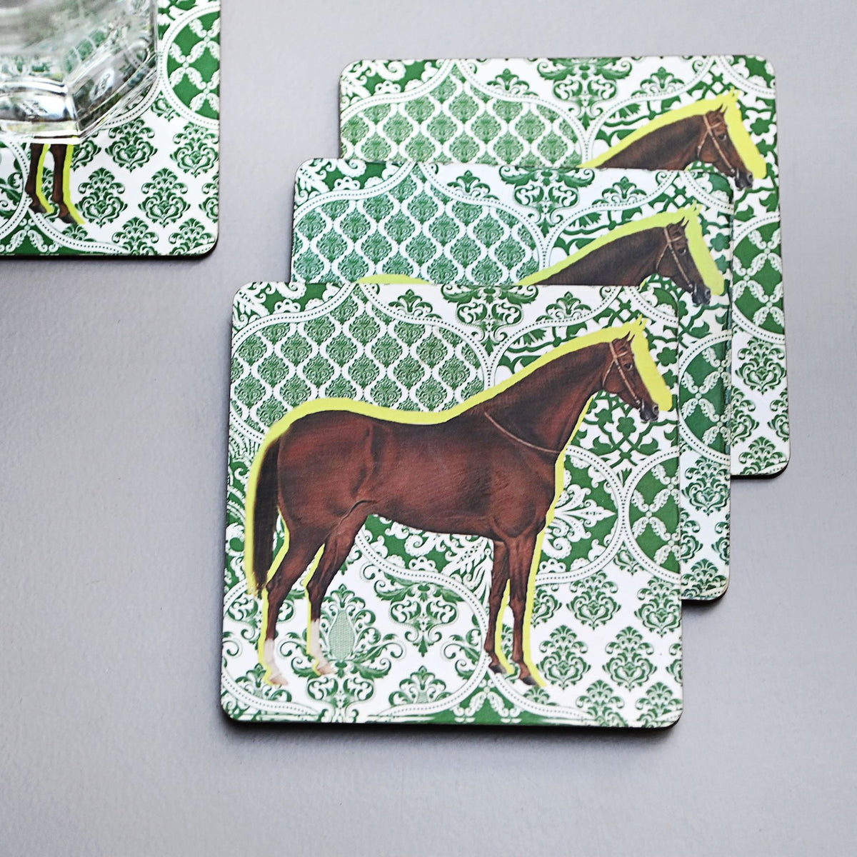 Green Horse Coasters Set