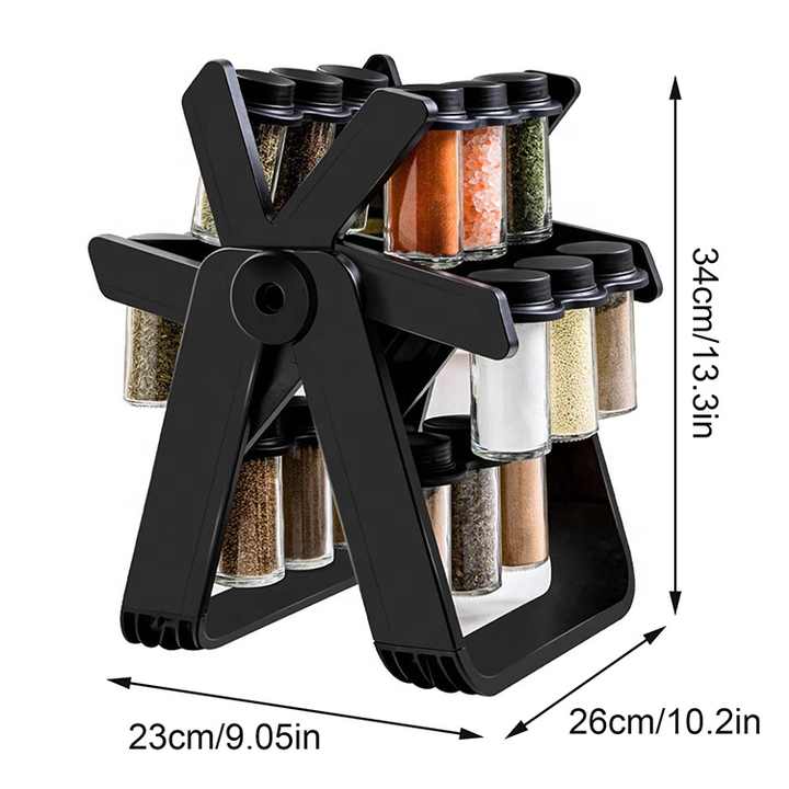 360° Rotating Spice Rack Organizer – Compact 16-Jar Carousel for Easy Kitchen Storage