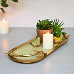 Long Oval Tray Gold & Green