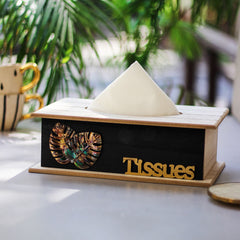 Metal Leaf Wooden Tissue Box