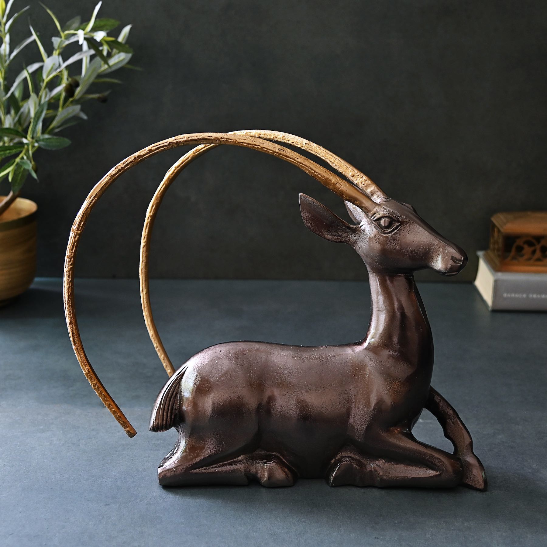 Deer Sculpture Brown & Gold