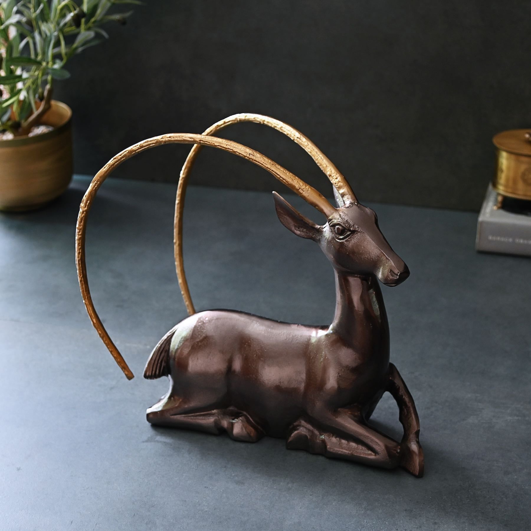 Deer Sculpture Brown & Gold