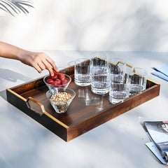 Large Rectangular Wood Tray with Handles