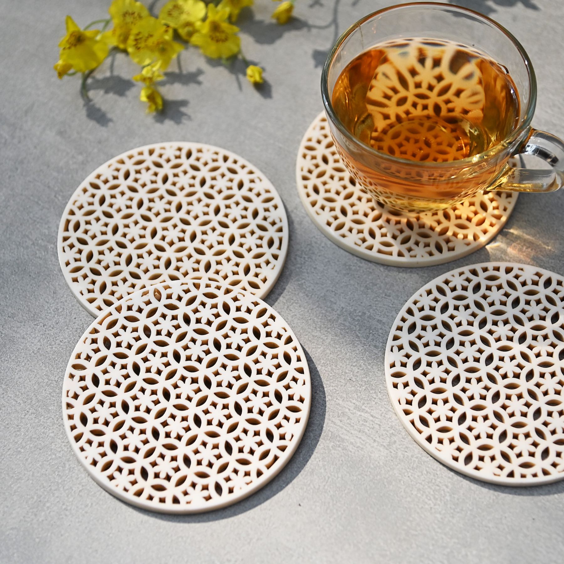 White Cutwork Coasters - Set of 4