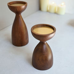 Wooden Pillar Candle Stand Pair