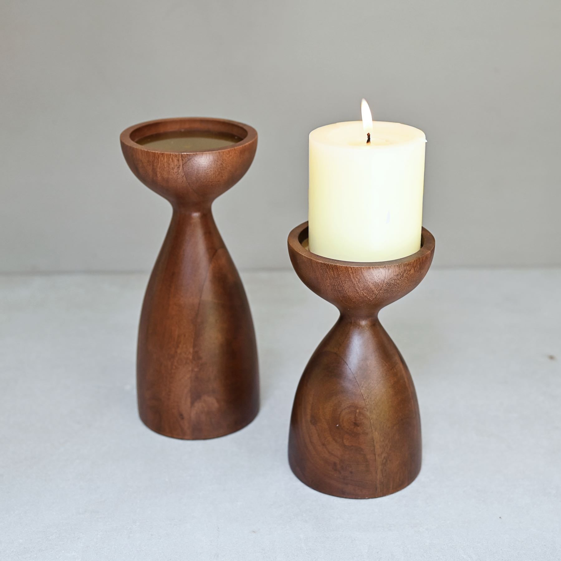 Wooden Pillar Candle Stand Pair