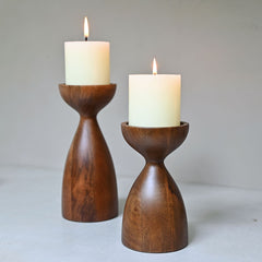 Wooden Pillar Candle Stand Pair