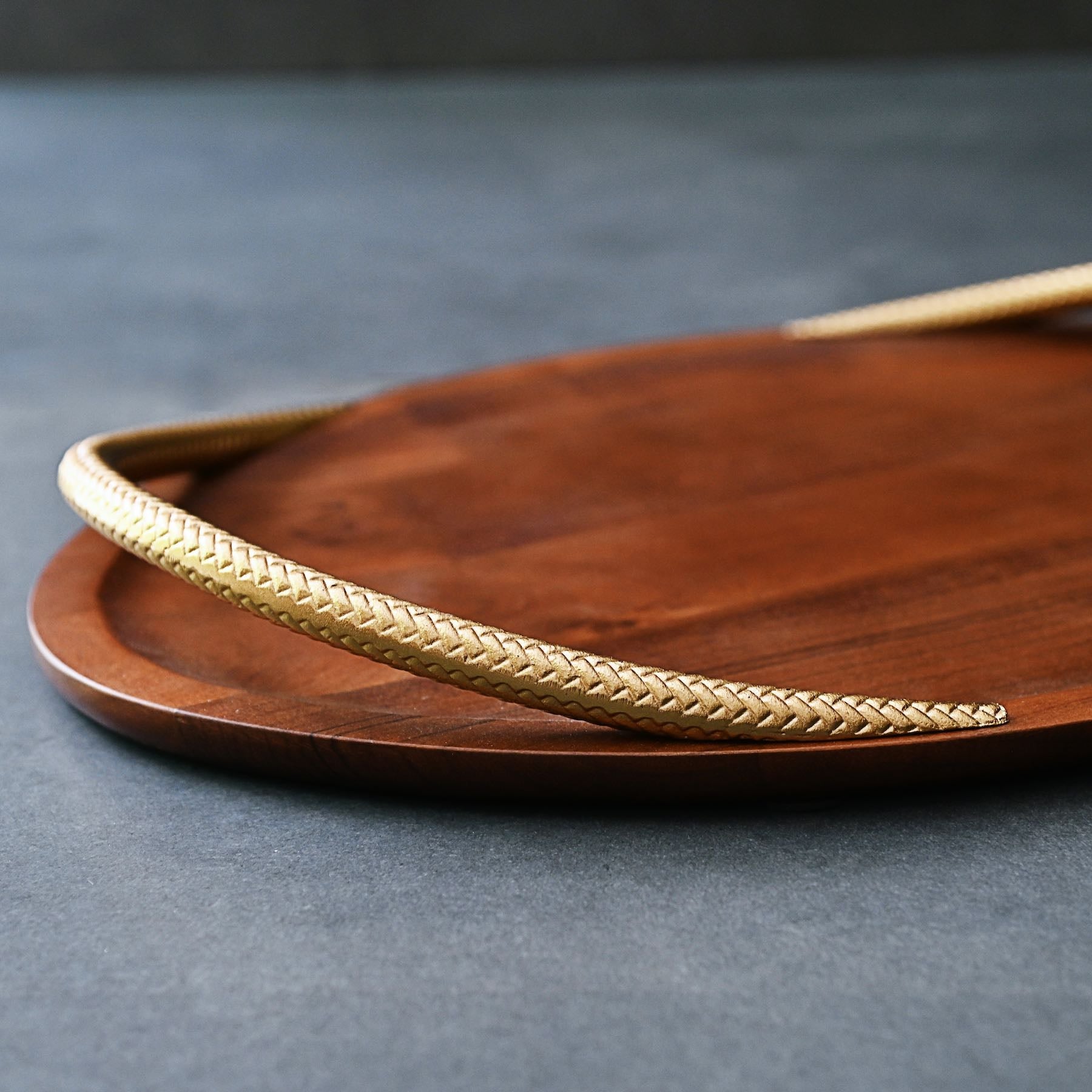 Large Wooden Tray with Golden Handles